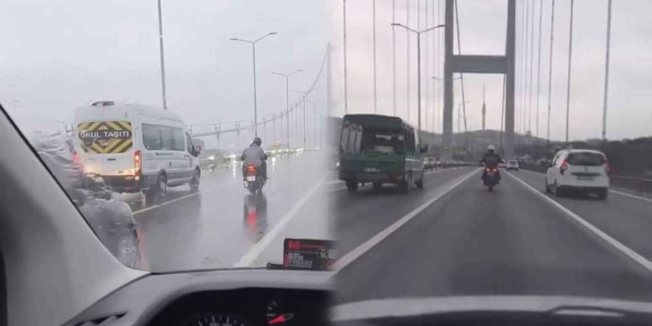İstanbul'da köprüde fırtına dayanışması: Araçlar motosikletlilere kalkan oldu