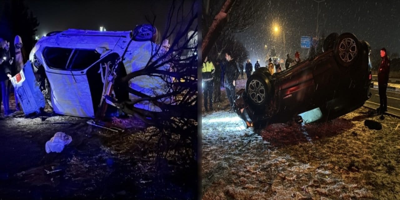 Aynı kavşakta yarım saatte iki farklı araç takla attı: 3 yaralı