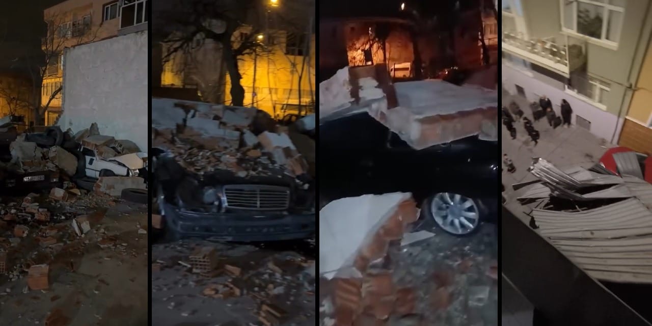 Bursa'da şiddetli fırtına park halindeki kamyoneti sürükledi: Devrilen duvar araçlara zarar verdi