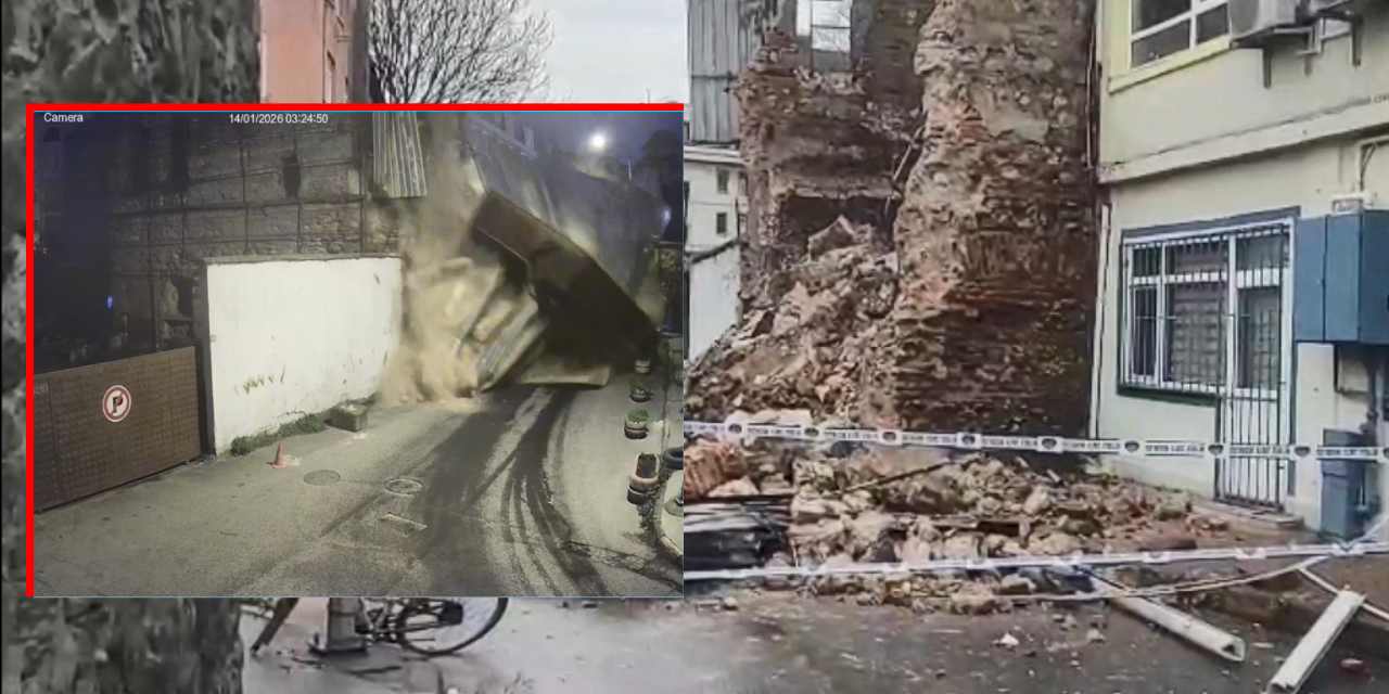 Beyoğlu’nda tarihi binanın duvarı gece saatlerinde çöktü