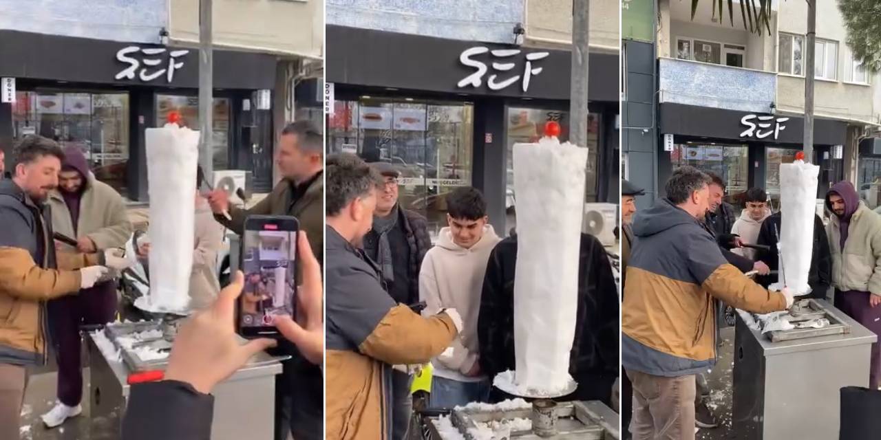 Bursa'da ilginç görüntüler: Vatandaşlara 'kardan döner' ikram edildi