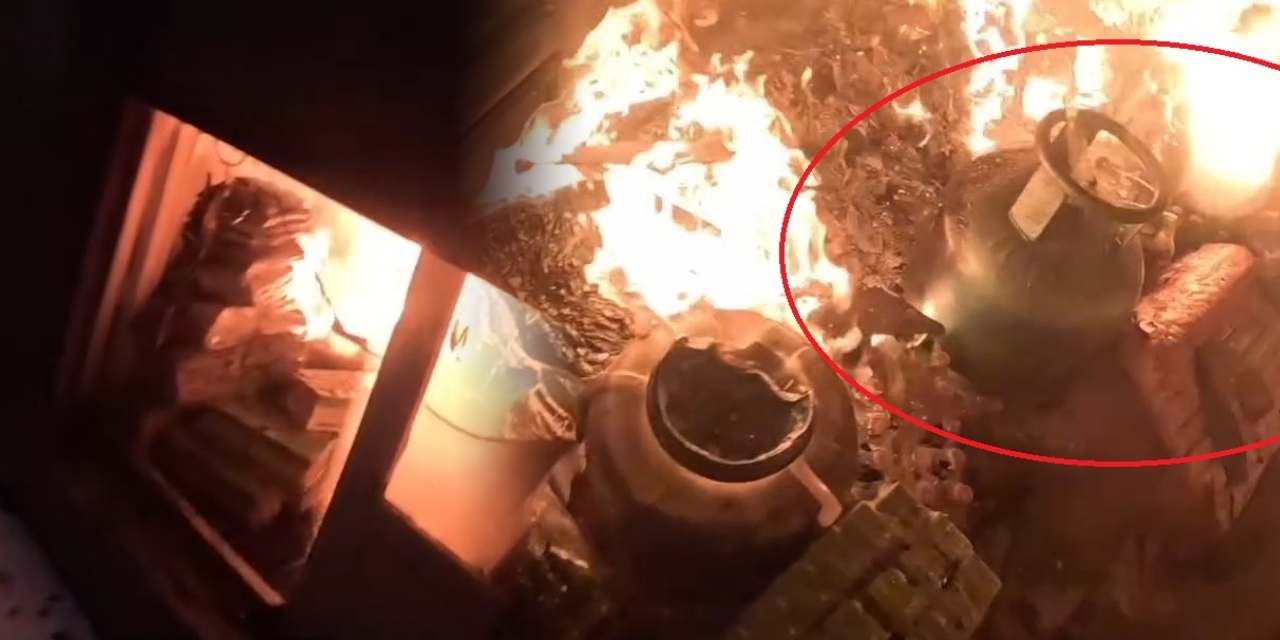 Kahraman itfaiye canını tehlikeye atıp alevlerin arasından tüpü çıkardı!