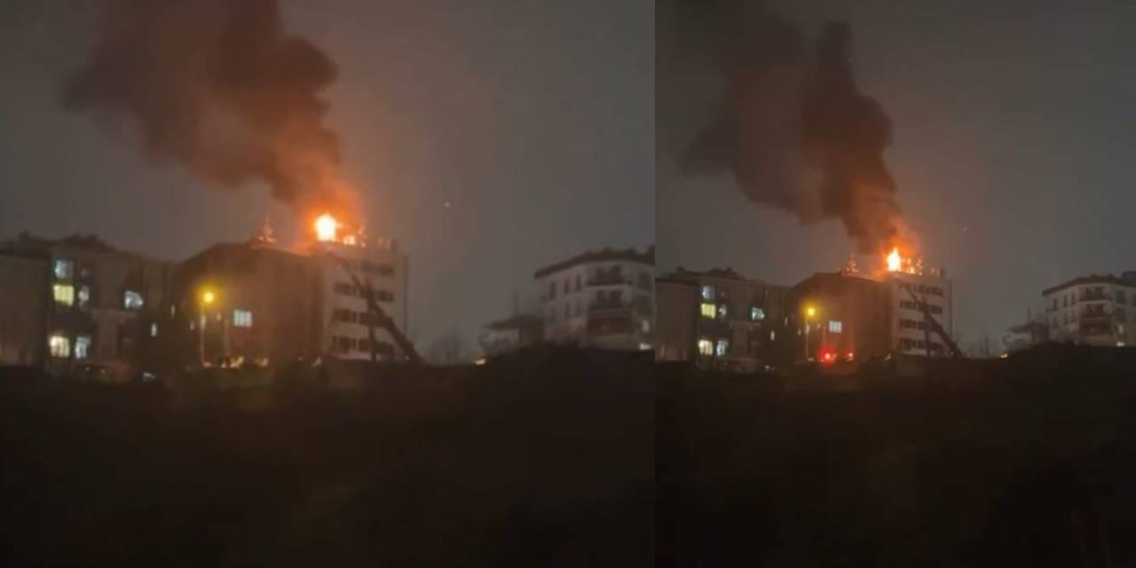 Kağıthane'de yangın paniği! 4 katlı binanın çatısı alev alev yandı