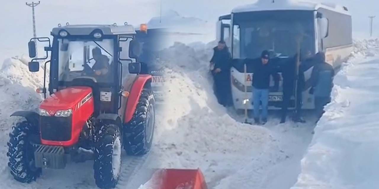 Kara saplanan yolcu otobüsünü köylüler kurtardı!