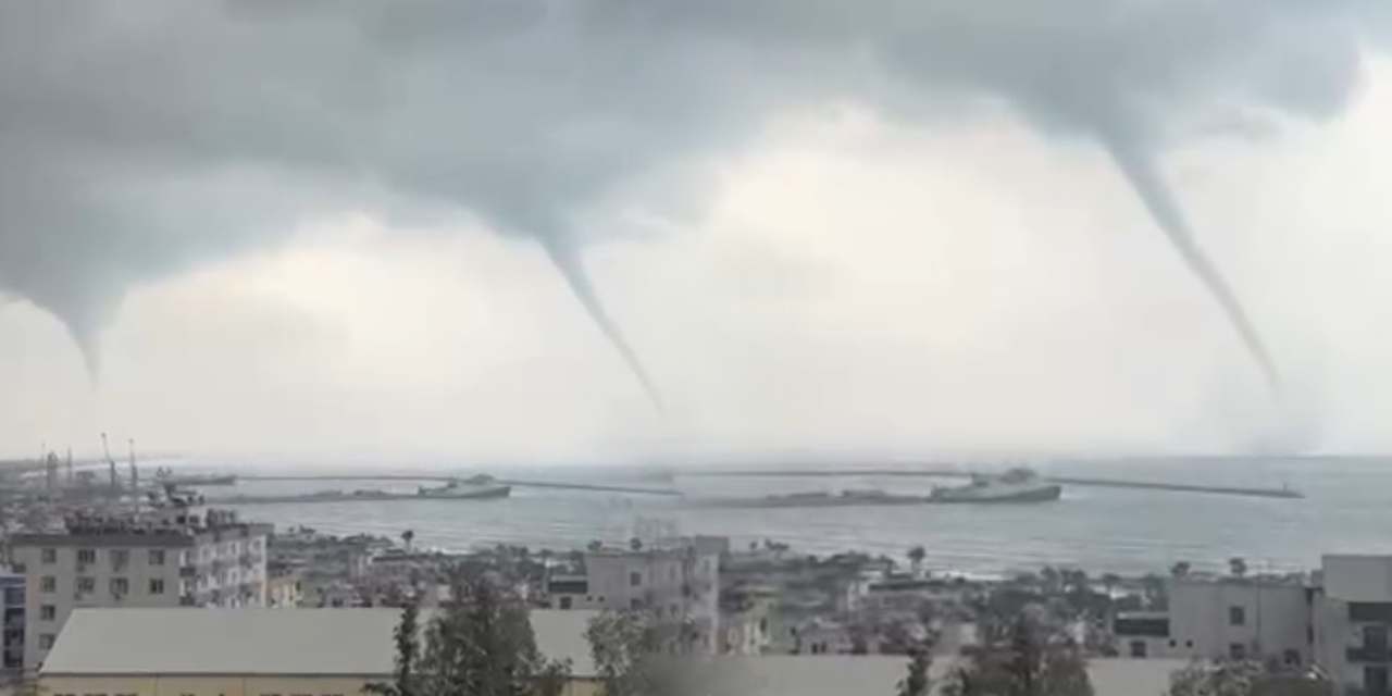 Mersin'de hortum paniği! Saniye saniye kaydedildi