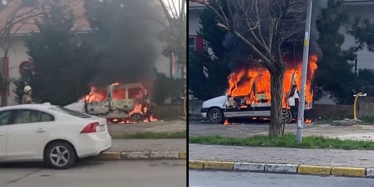 Park halindeki hafif ticari araç alev alev yandı: O anlar kameraya yansıdı
