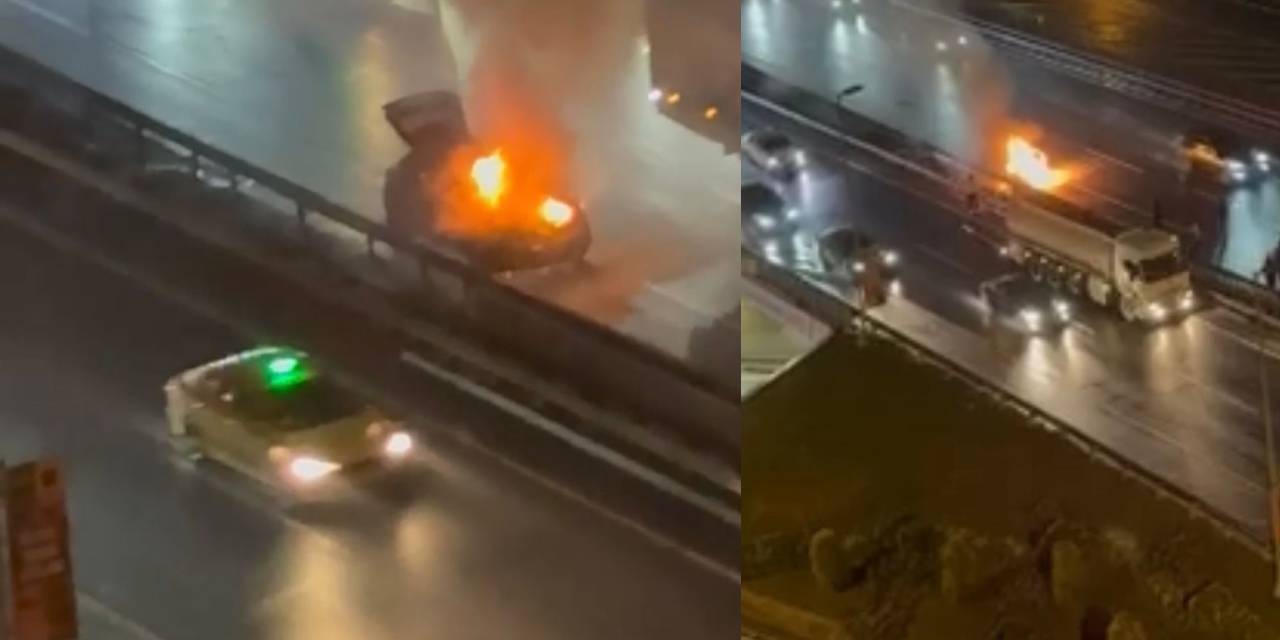 Haliç Köprüsü'nde yanan otomobile su tankeri müdahale etti