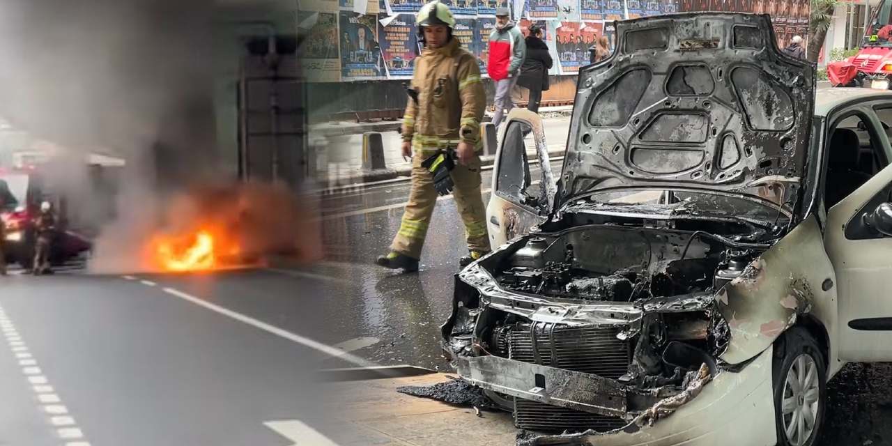 Şişli’de hareket halindeki araç bir anda alev aldı!