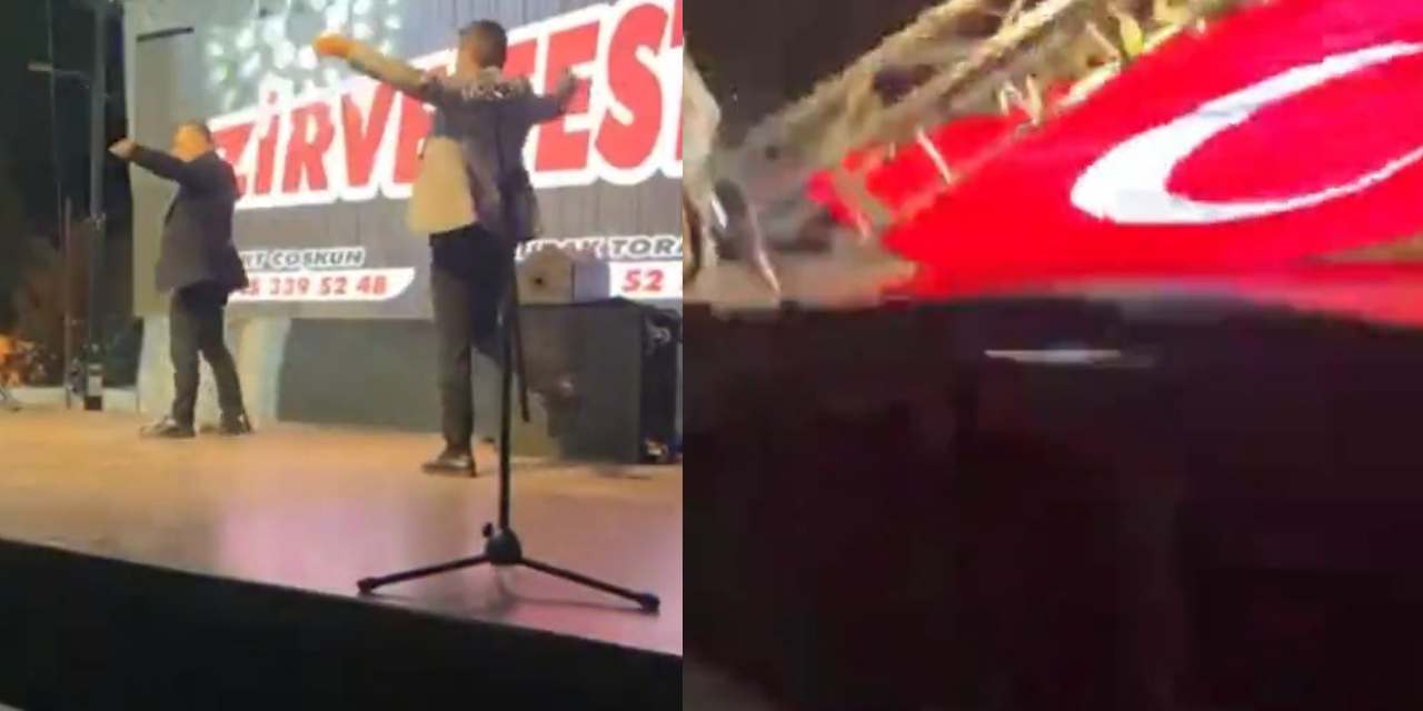 Belediye başkanı ölümden saniyelerle kurtuldu! Tonlarca ağırlıktaki dev ekran yere böyle çakıldı