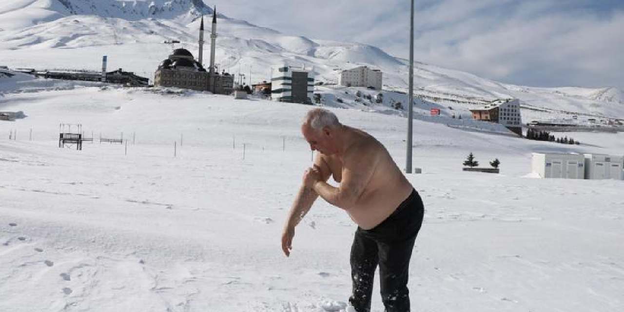 Eksi 5 derecede kar banyosu yaptı