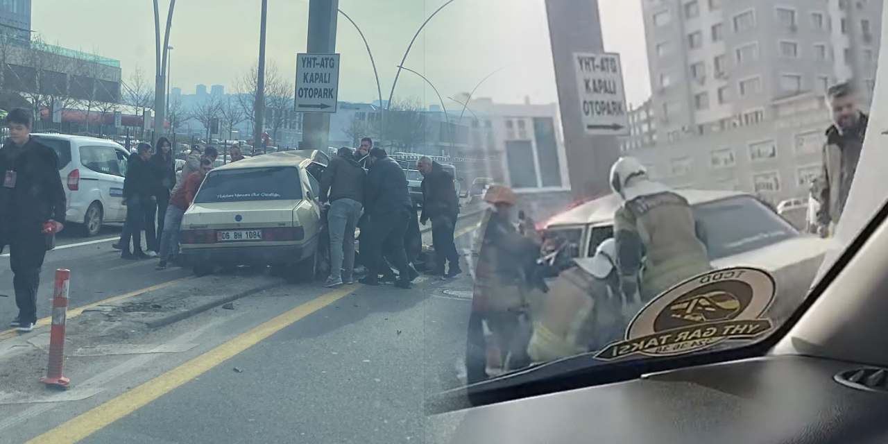 Direksiyon hakimiyetini kaybedip direğe çarpan sürücü yaralandı!