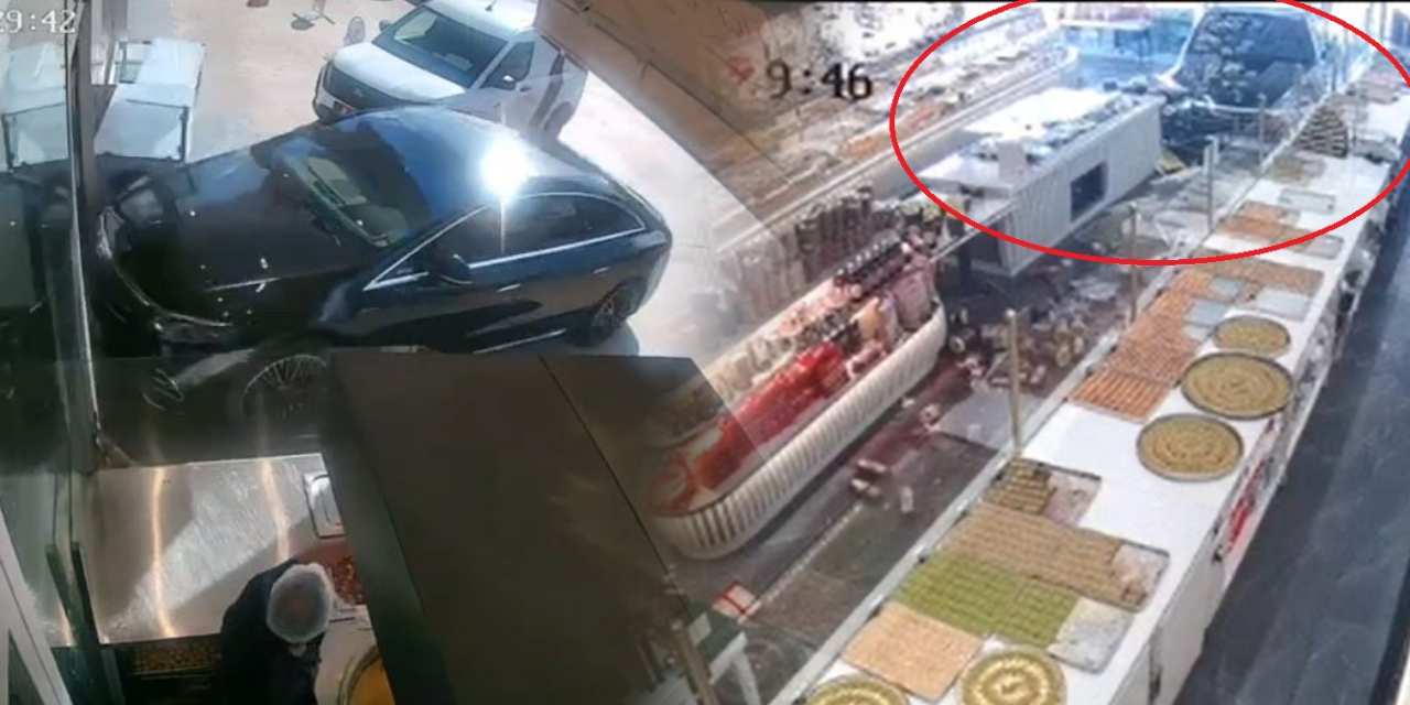 Kontrolden çıkan araç pastaneye daldı! Ölümden 10 saniyeyle kurtuldu