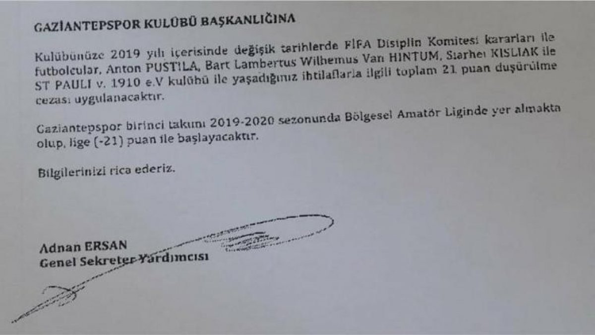 FIFA'dan Gaziantepspor'a rekor ceza