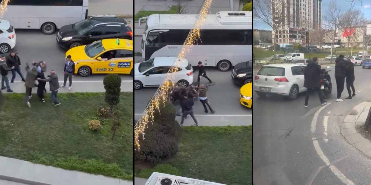 İstanbul’da iftar saatinde çıkan trafik kavgası kamerada: Kemerlerle birbirlerine saldırdılar