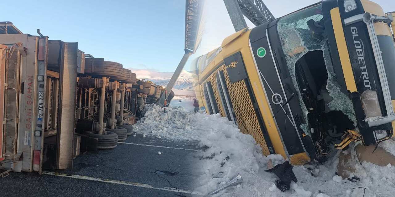2 tır buzlanan yolda devrildi! Sürücü yaralandı, 10 büyükbaş hayatını kaybetti