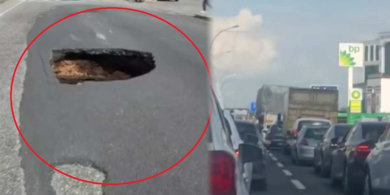 Çöken yol trafiği kilitledi: Kilometrelerce kuyruk oluştu