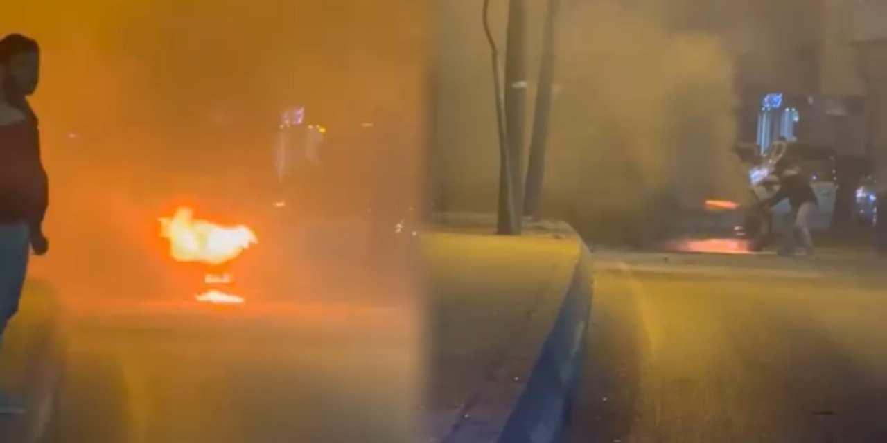 Caddedeki otomobil alev alev yandı!