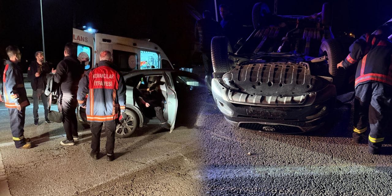 Elazığ’da feci kaza! Çarpışan otomobillerden biri ters döndü: 7 yaralı