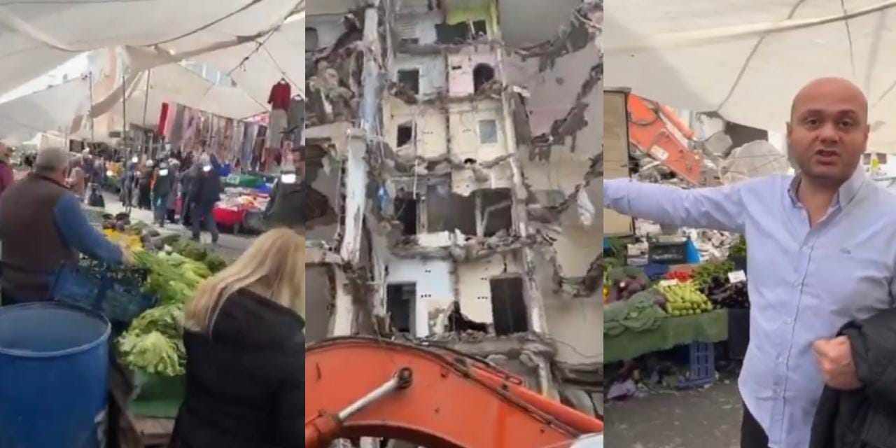 Bahçelievler’de ‘can pazarı’: Yıkımı tamamlanmamış binanın önüne pazar kuruldu