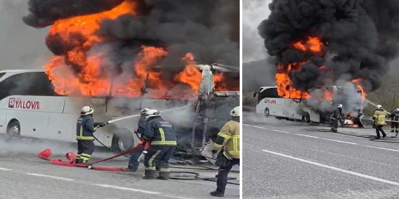 Yalova'da yolcu otobüsü alev alev yandı!