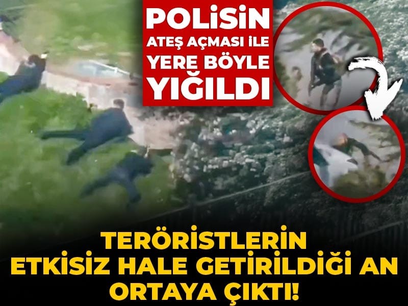 Teröristlerin etkisiz hale getirildiği an ortaya çıktı! Polisin ateş açması ile yere böyle yığıldı