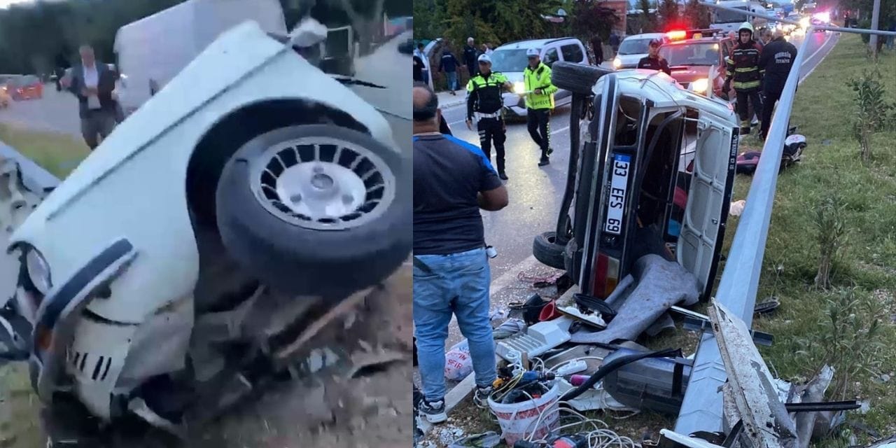 Direğe çarpan otomobil ikiye bölündü