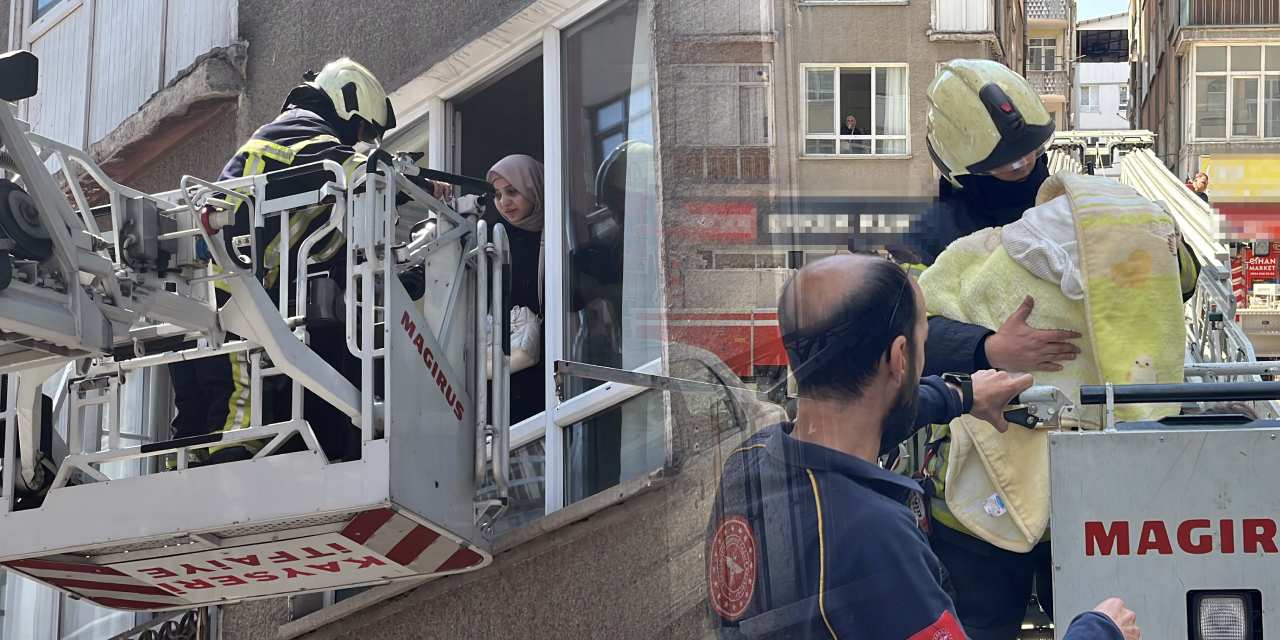 Kayseri’de yangın paniği! Mahsur kalan 1’i bebek 5 kişi kurtarıldı