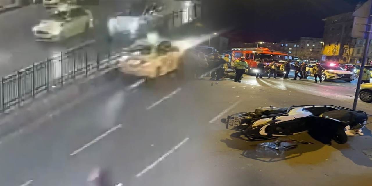 Şişhane’de feci kaza! Otomobilin çarptığı motosiklet durağa savruldu: Ölü ve yaralılar var