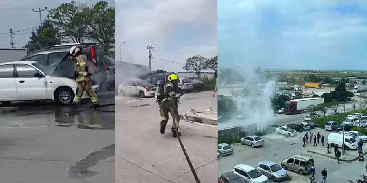 Bursa’da hastane otoparkındaki otomobil yandı