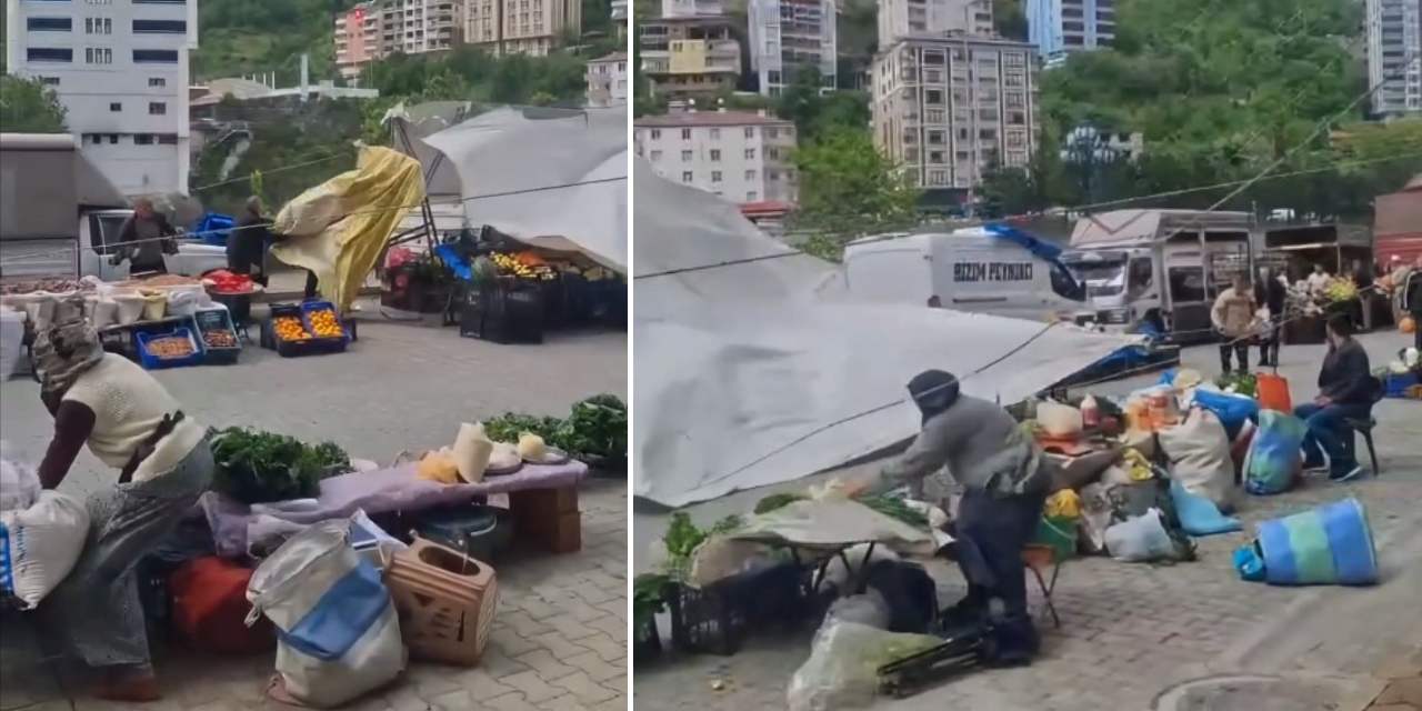 Artvin'i fırtına vurdu: Pazar yeri bir anda karıştı