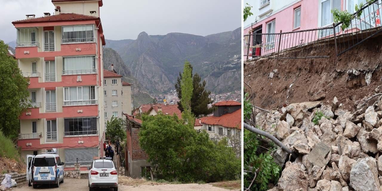 Amasya’da 5 katlı binanın istinat duvarı çöktü