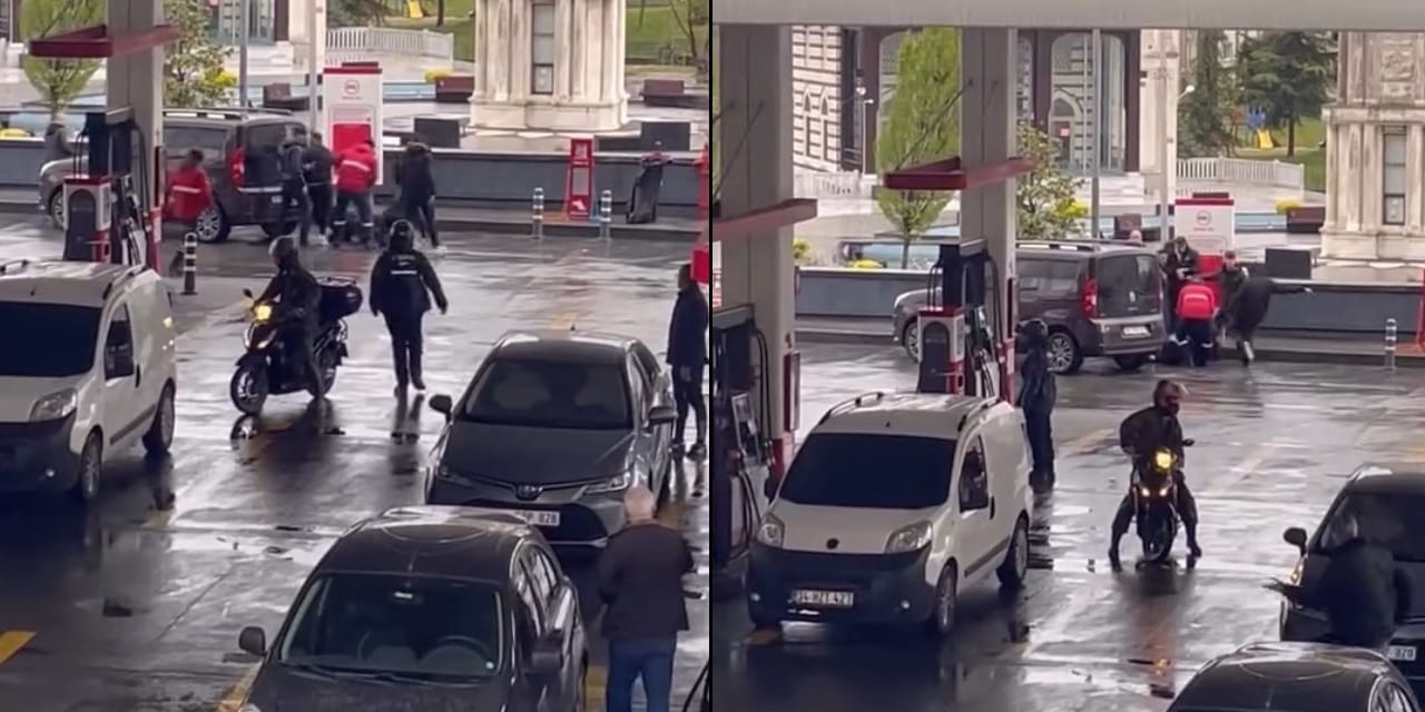 Akaryakıt istasyonunda birbirlerine girdiler: Tekmelerin konuştuğu kavga kamerada