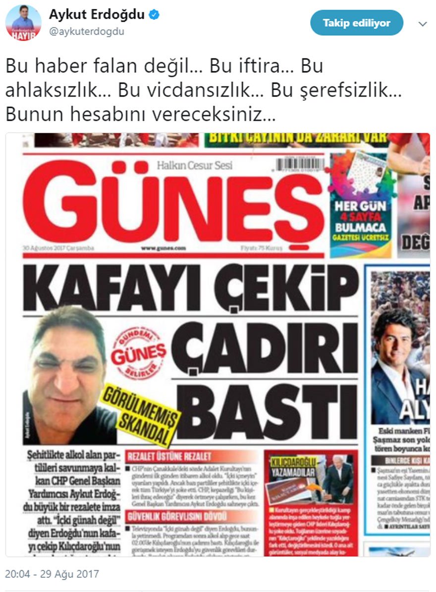Erdoğdu'dan yandaş gazeteye: Bu haber değil, bu ahlaksızlık!