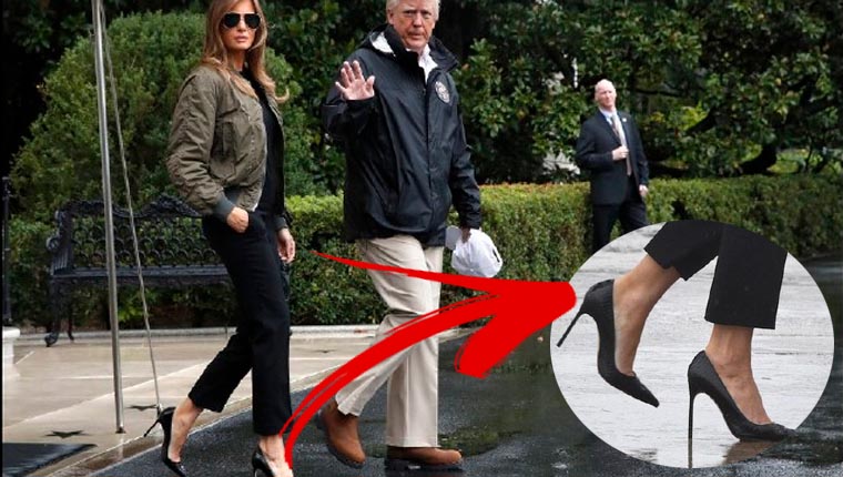 First Lady Melania Trump sel bölgesine 12 cm topuklu ile gitti
