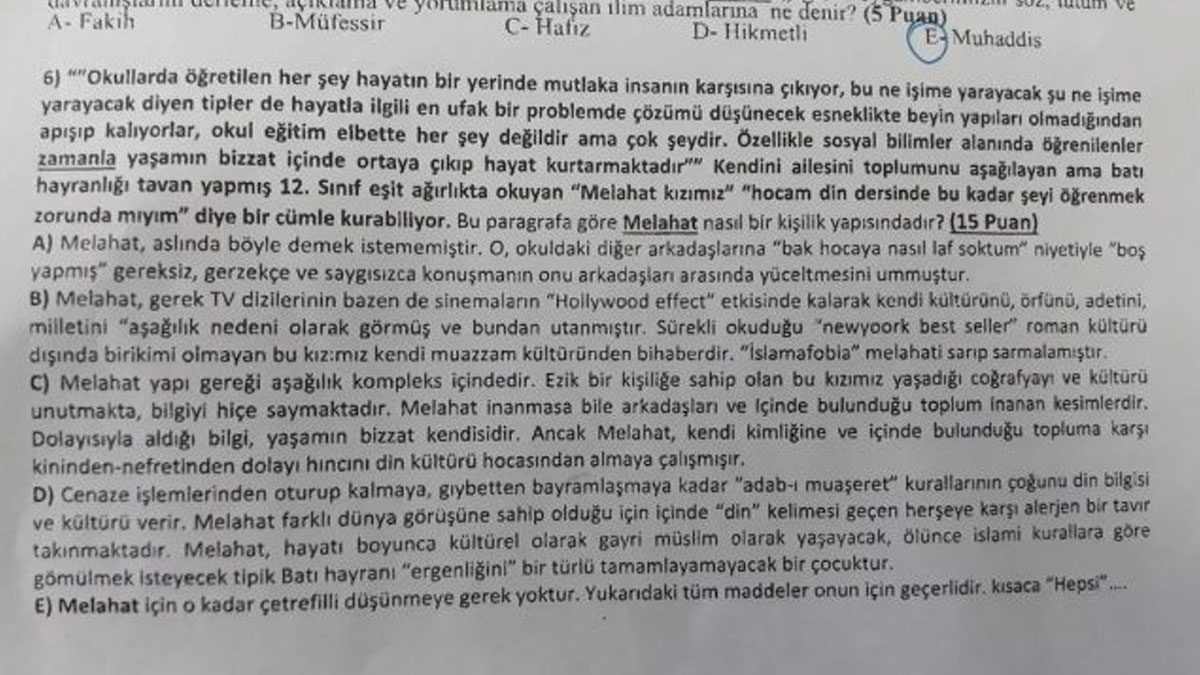 Skandal 'din' sorusuna Milli Eğitim Bakanlığından soruşturma