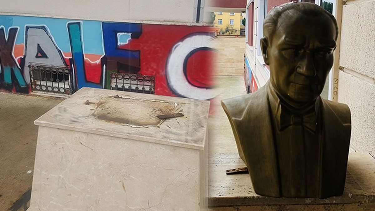 Kocaeli'de bir okulda Atatürk büstünü yıktılar