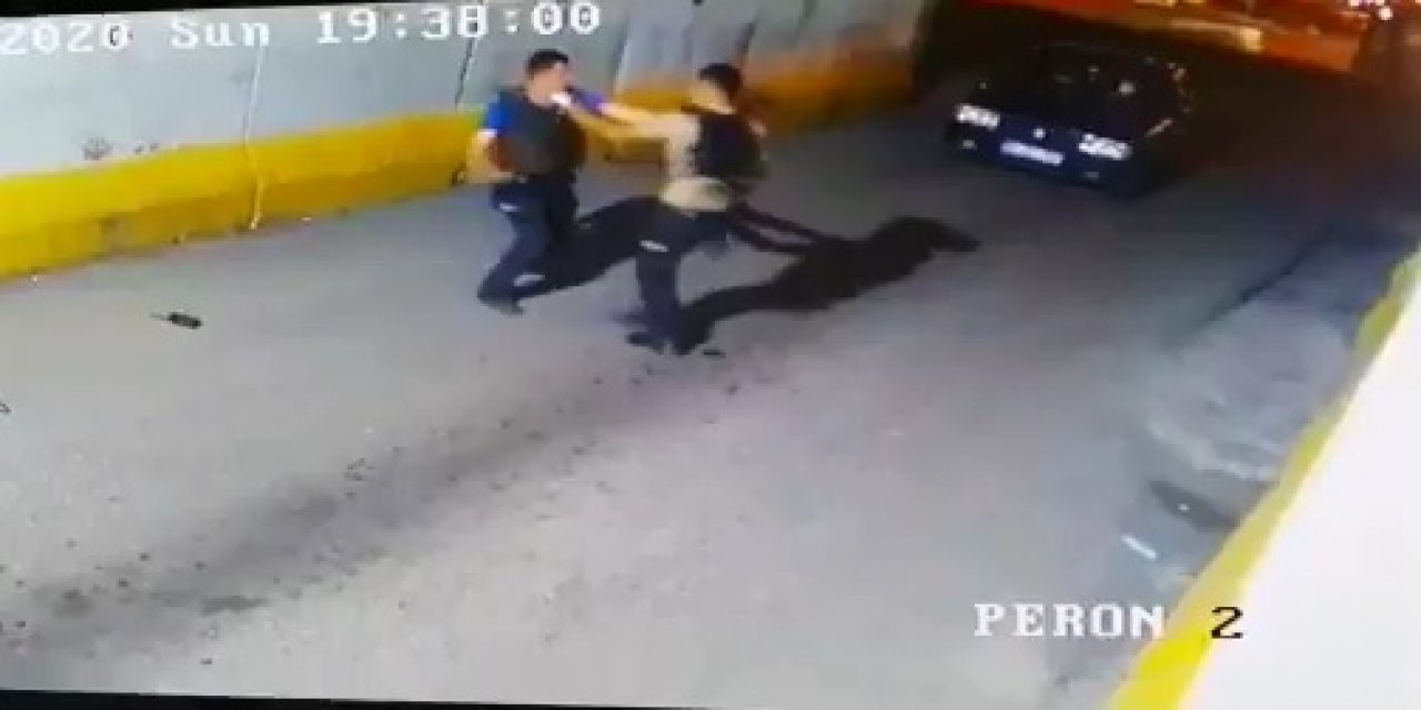 Polis memuru ve bekçi yumruk yumruğa kavga etti -VİDEO