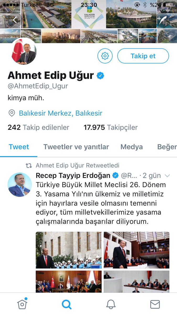 AKP'li Ahmet Edip Uğur Balıkesir Büyükşehir Belediye Başkanı ibaresini twitterdan sildi