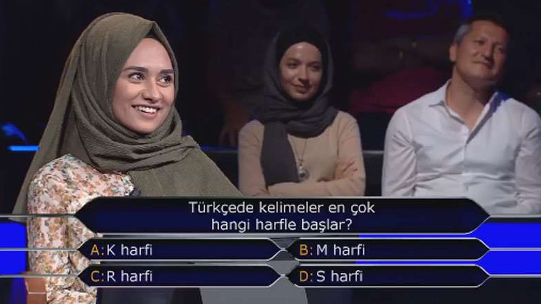 "Kim Milyoner olmak ister" yarışmasında "Türkçe'de kelimeler en çok hangi harfle başlar" yanıt buldu