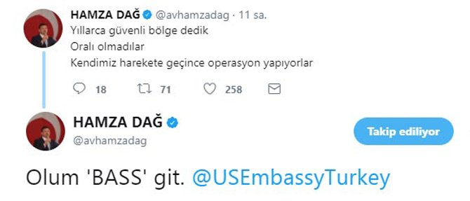 AKP'li Hamza Dağ'dan ABD'ye: Olum BASS git