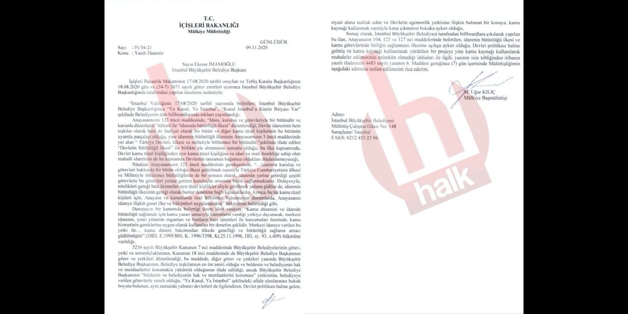 İçişleri Bakanlığı'nın İmamoğlu'nun ifadesini istediği yazı-ÖZEL