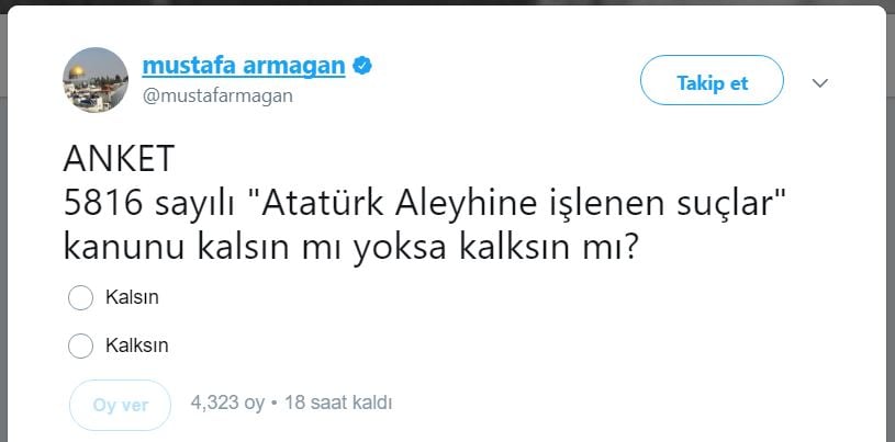 Atatürk düşmanı Mustafa Armağan, yine sahne aldı! Bu sefer de bu anketi başlattı!