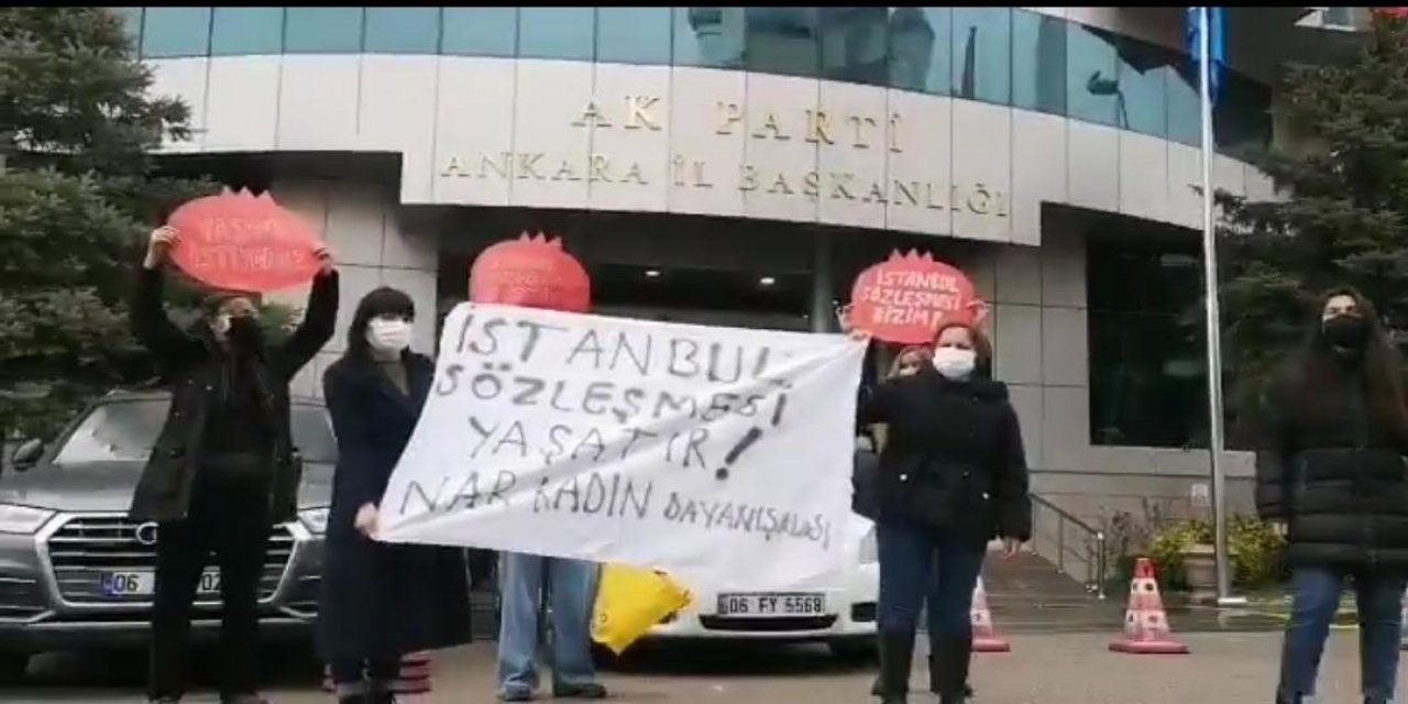 AKP Ankara İl Başkanlığı önünde 'İstanbul Sözleşmesi' protestosu