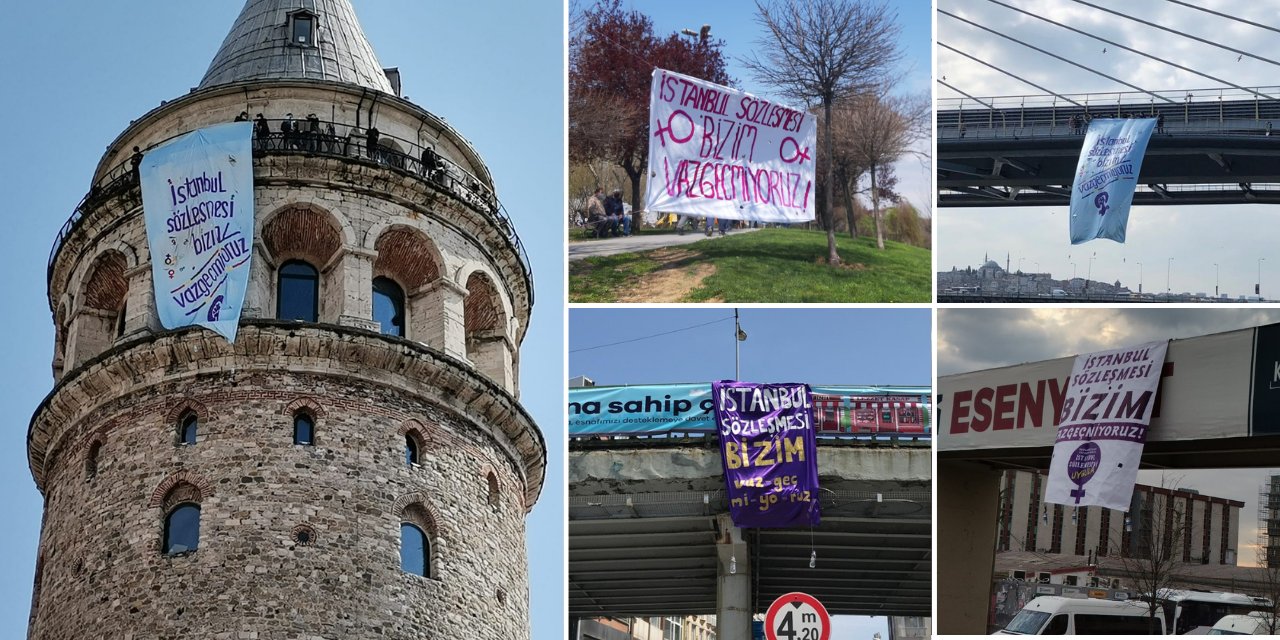 İstanbul'u 'İstanbul Sözleşmesi Bizim' pankartlarıyla donattılar