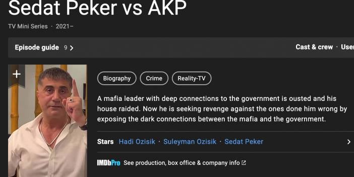 Sedat Peker 'filmi' IMDB'ye girdi