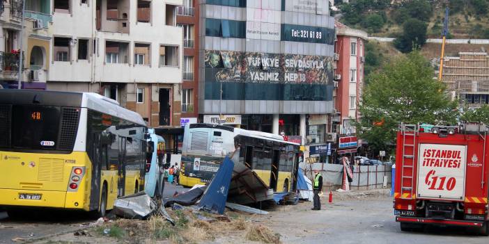 İETT otobüsü metro inşaatına çarptı