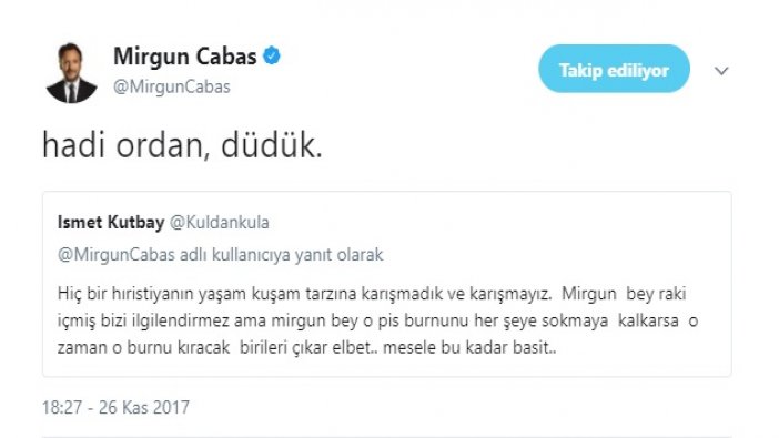 Mirgün Cabas'dan kendisini tehdit eden takipçisine: Hadi oradan, düdük!