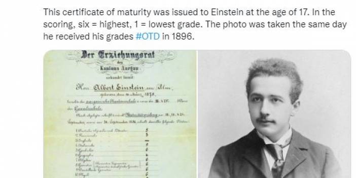 İşte Einstein'ın lise karnesi