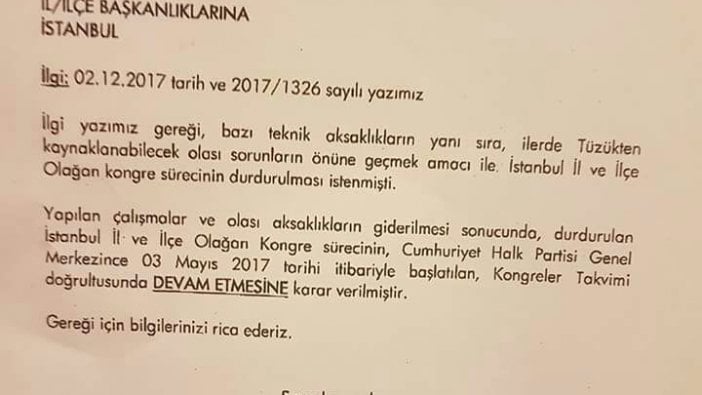 CHP'nin durdurulan İstanbul il ve ilçe kongreleri kaldığı yerden devam edecek!