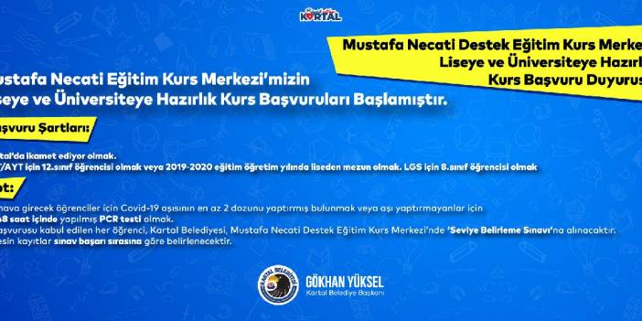 Kartal Belediyesi'nden lise ve üniversiteye ücretsiz hazırlık kursu